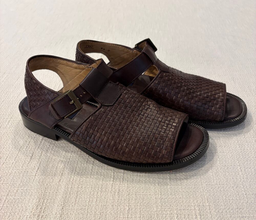 Vintage Coach Men's Brown Woven Leather Buckle Sandals 9.5